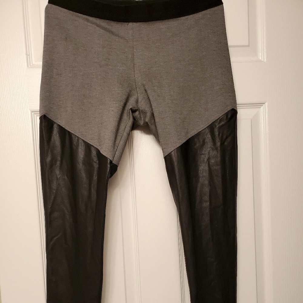 Gray and Faux Leather BCBG Leggings